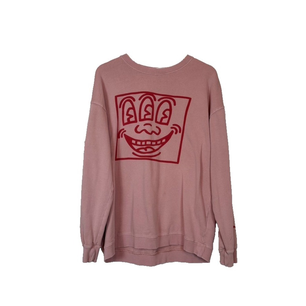 Keith Haring Graphic Sweatshirt Pink Red Face Print Unisex M Streetwear Pop Art - Picture 2 of 10